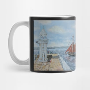 Brixham sailing trawler Pilgrim rounding Brixham Breakwater Mug